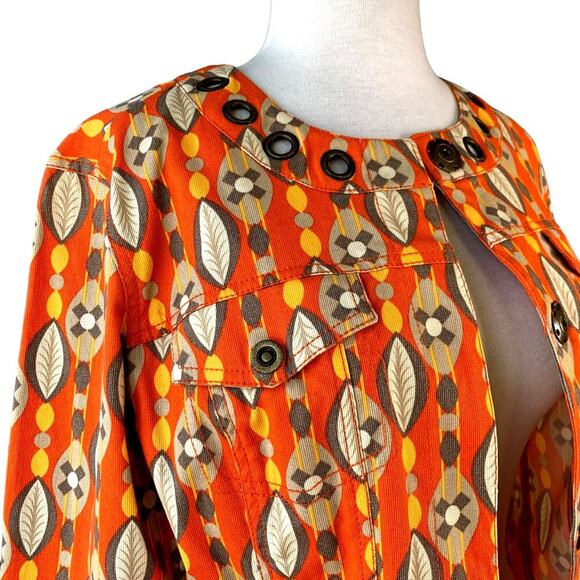 Multiples 3/4 Sleeve Blazer Denim Jean Jacket Snap Buttons Size S Orange Autumn - Picture 7 of 16